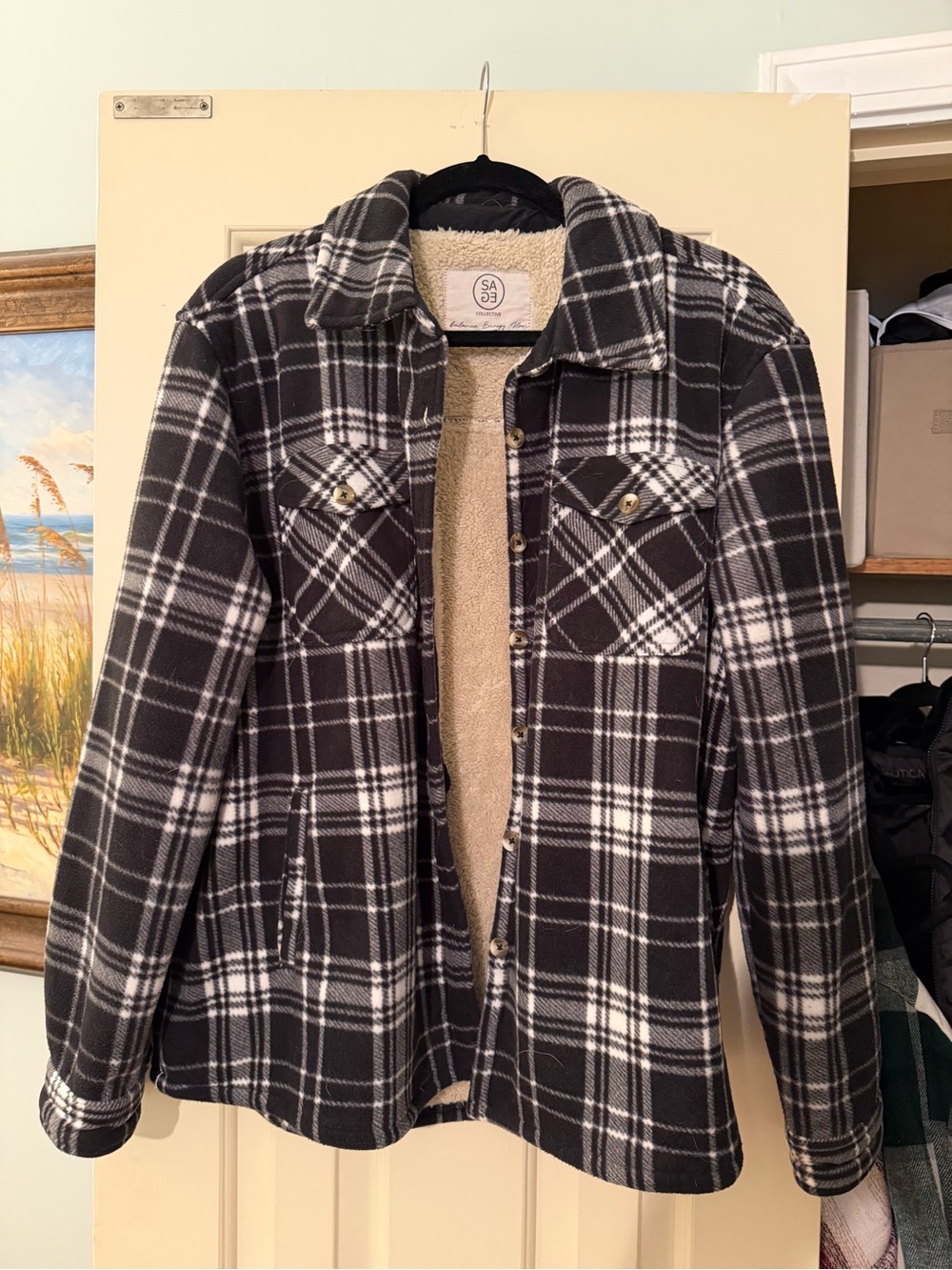 Sage Black & White Plaid Teddy-Lined Jacket